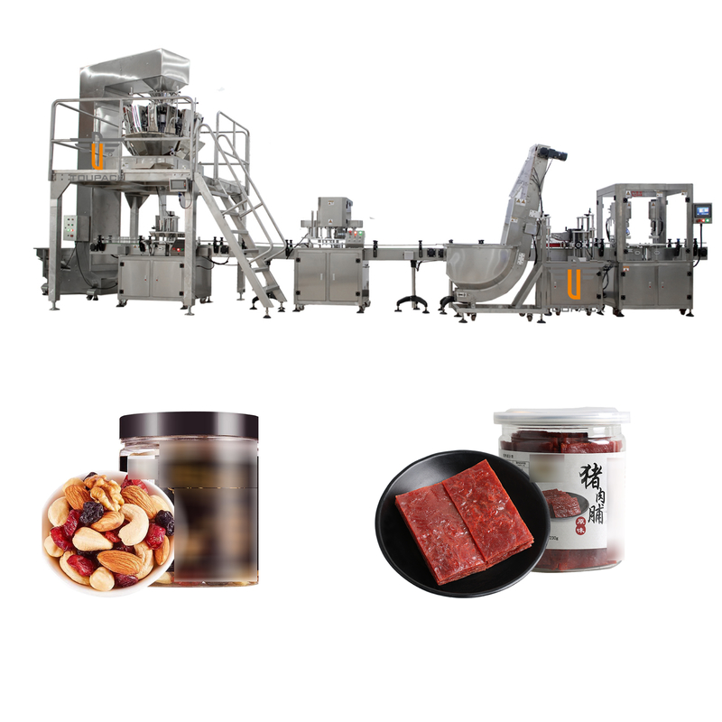 Flaschen-Füllmaschine-Schweinefleisch-stoßartiger Mischnuss-Imbisse Mulit-Kopf-Wäger-füllende mit einer Kappe bedeckende Maschinen Soems automatischer
