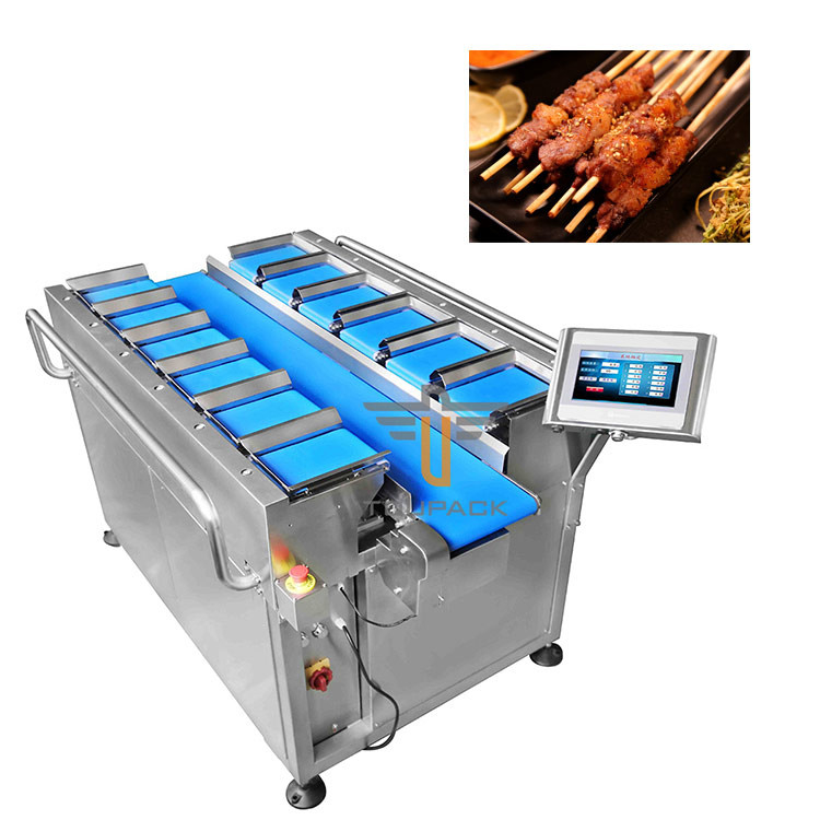 PLC Elektronische Waage Steak Fisch Huhn Meeresfrüchte Garnelen Wurst Gewicht Mehrköpfige Gürtel Fütterung Kombination