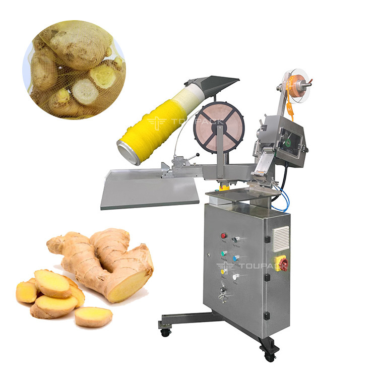 Manuelle Knoblauchmaschenbeutelverpackungsmaschine mit Stapeln Semi-Auto-Ginger-Mesh-Beutel-Klippverpackungsmaschine