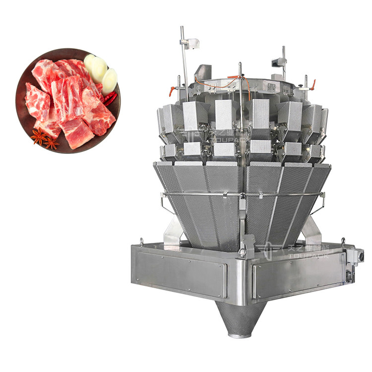 Gefrorenes Fleisch Frisches rohes Schweinefleisch Stückchen Rippen Mehrköpfige Waage Verpackungsmaschine mit Schraubzufuhr