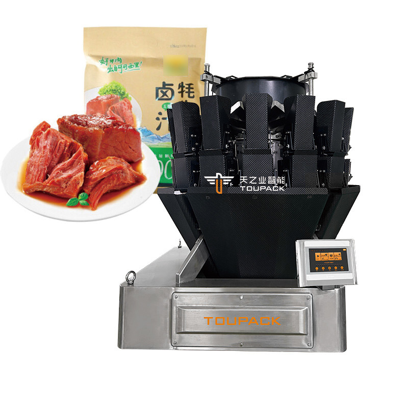 Automatische Rindfleisch Fleisch Schweinefleisch Geflügelwurst Klebrige Lebensmittelverpackungsmaschine mit Mehrkopfgewichtung Versiegelung Verpackungsmaschine