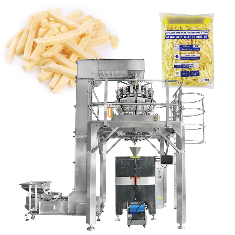 Vollautomatisch Mechanische Mehrfunktionsmaschinen Gefrorene Pommes Frites Fischfillets Kabeljau Lachsbeutel Block vertikale Verpackungsmaschinen