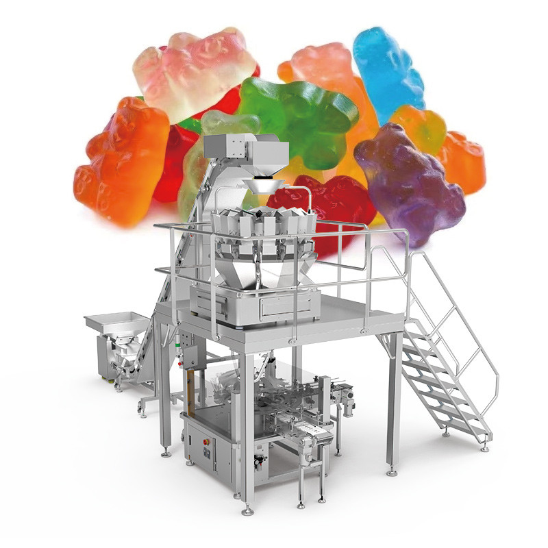 Automatische Nuss-Chips Gummi-Candies Reißverschluss-Tasche Tasche Verpackungsmaschine mit Mehrkopf-Wagen-System