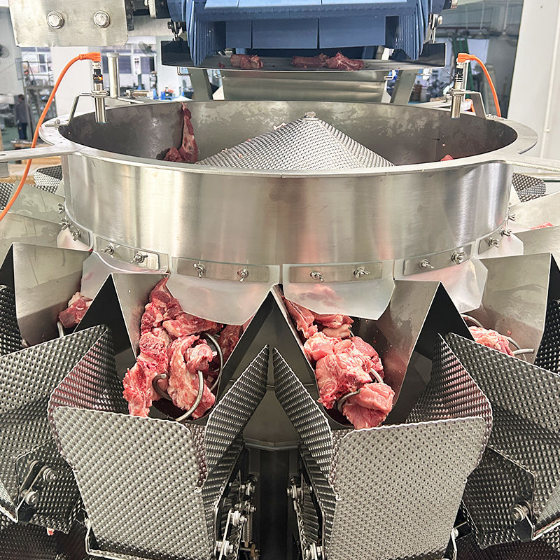 Genaue und effiziente automatische Waage und Kartonverpackung für Ribeye-Steaks Schraub-Mehrköpfige Waage