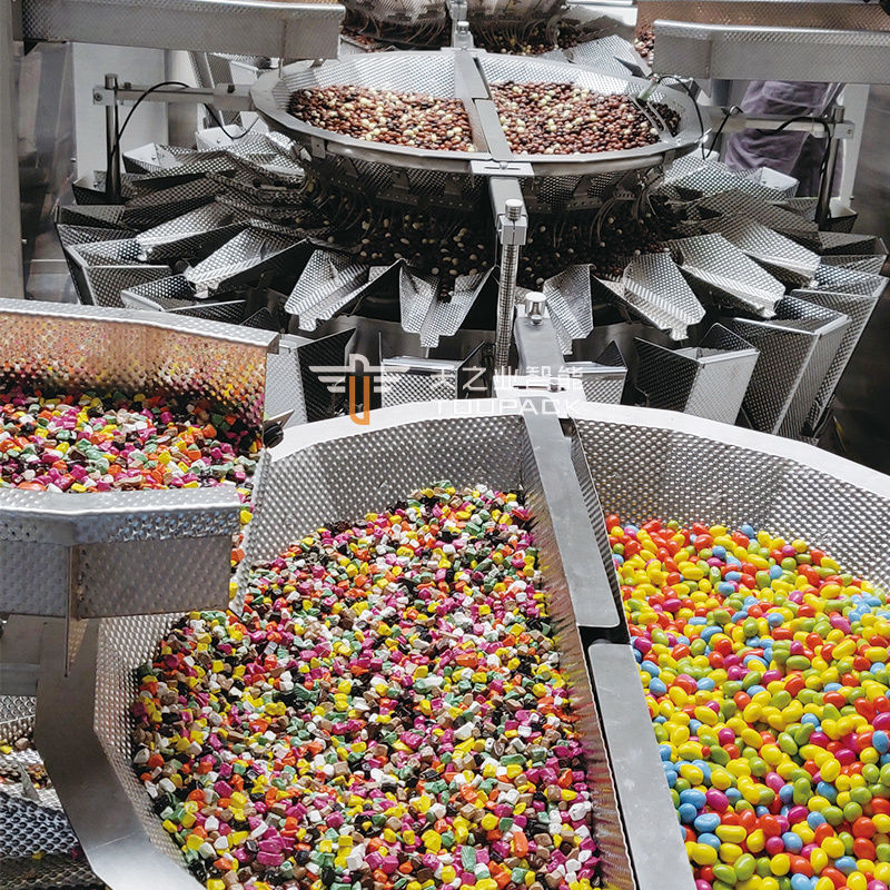 Automatische Stand-up-Tasche Doypack Wiegen Verpackung Granule Erdnuss Cashew-Nüsse Mehrköpfige Waage Füllmaschine