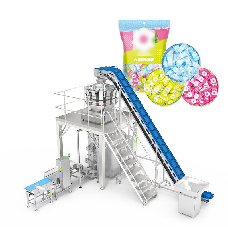 Automatische Großverpackungsmaschine für Snack-Lebensmittel, Kekse, Gummibärchen, Beutel- und Beutelfüllmaschine, Mehrkopfwaage, Verpackungsmaschine