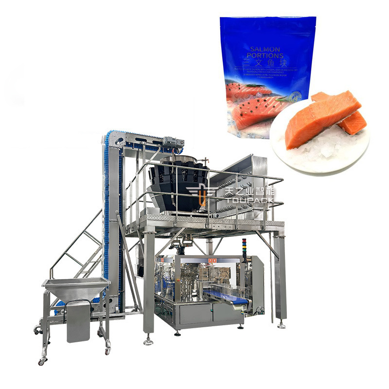 Automatische Hühner-Rindfleisch-Zipper-Vorgefertigte Gewichtung Füllung Verpackungsmaschine Gefrorene Meeresfrüchte Doypack Tasche Verpackungsmaschine