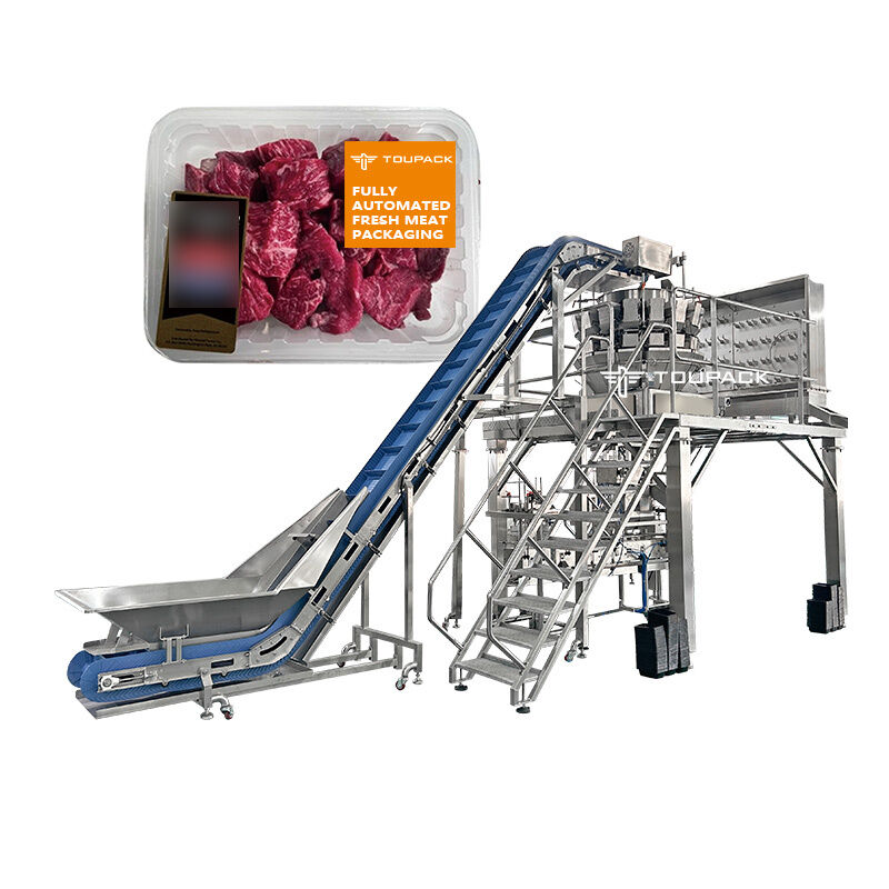 Fertiggericht-Verpackungsmaschine mit Schneckenwaage und Schalenverpackungslinie mit Schneckenzuführung und Mehrkopfwaage