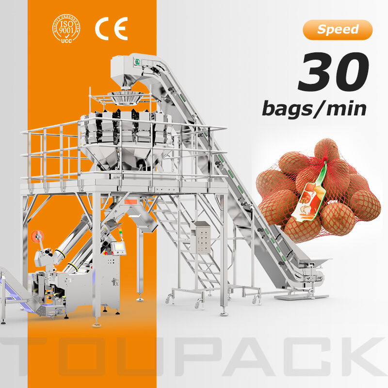 Industriepotato Mesh Bag Packaging Line mit automatischem Wäger Net Bag Füllung Clipping und Tag Inserter