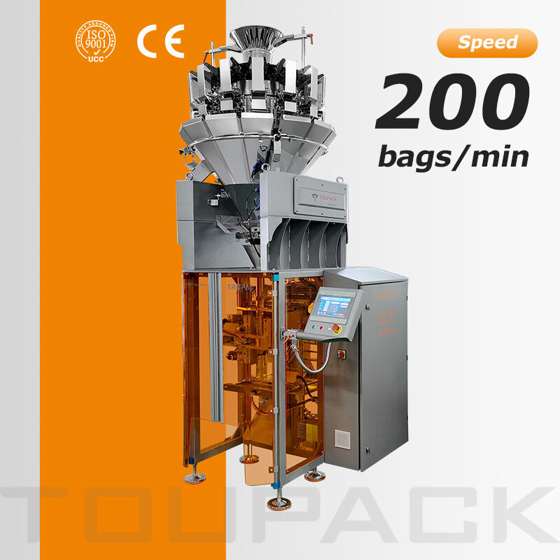 Automatische VFFS-Verpackungsmaschine für Lebensmittelverpackungen mit Mehrkopf-Wägegerät 20-200 Packungen pro Minute Hochgenauigkeits-Wägegerät