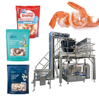 Automatische vorgefertigte Tasche Dosepack Tasche Verpackungsmaschinen Gefrorene Garnelen Drumsticks Hühner Nugget Verpackungsmaschine