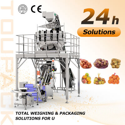 Industriepotato Mesh Bag Packaging Line mit automatischem Wäger Net Bag Füllung Clipping und Tag Inserter