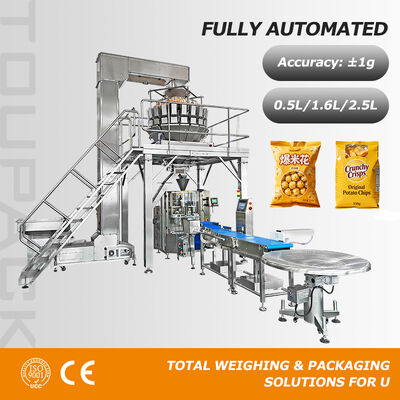 Hochwertige automatische Wiegeverpackungs-Produktionslinie 10–500 g vertikale Verpackungsmaschine für Kartoffelchips, Nüsse, Puff-Snacks, Tiernahrung